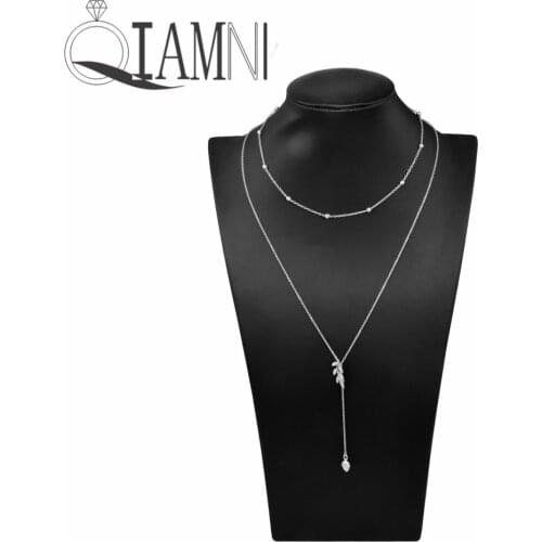 QIAMNI Minimalist Double Layer Beads Chain Pine Cone Leaves Plant Pendants Choker Necklace for Women Girls Birthday Party Gift