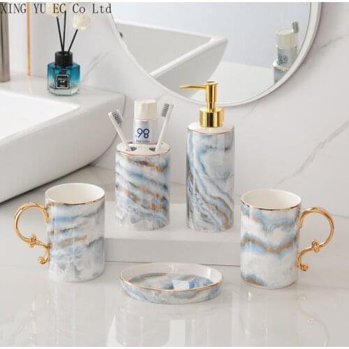 Nordic Luxury Ceramic Bathroom Supplies Bathroom Mouthwash Cup Toothbrush Cup Set Bathroom Five-piece Bathroom Decoration