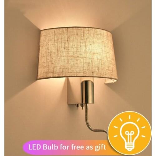 Modern LED Wall Light With Fabric Lampshade For Bedroom Bedside Applique murale luminaire LED Warm Light Wall Sconce