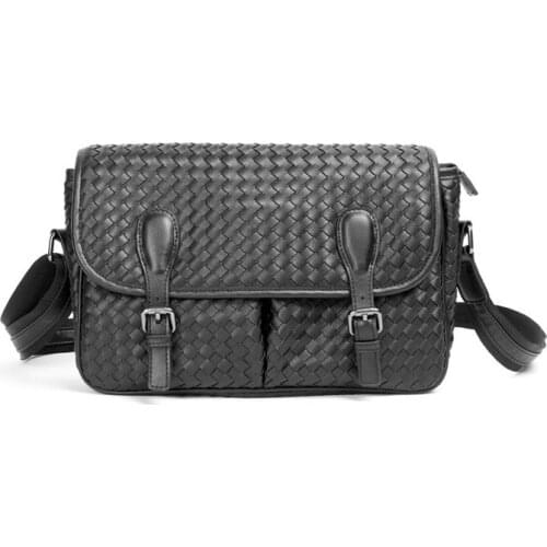 Woven Leather Satchels Bag Men Messenger Bag Business Fashion Shoulder Bag Men Crossbody Bag Large Capacity Travel Bags Man