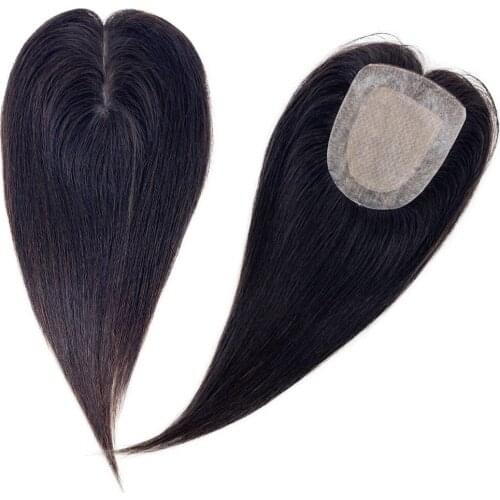 Virgin Human Hair PU Topper for Bald Hair Natural Scalp Silk Top 13X13CM Women Toupee Toppers Straight Hair Piece with 2cm PU