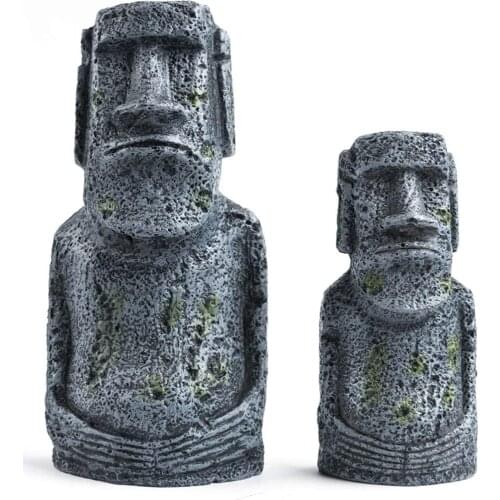 Ancient Easter Island Stone Head Aquarium Ornament, Fish Tank Resin Decoration Accessories
