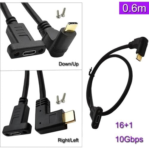 USB C Type-C Male To Female Extension Data Cable with Panel Mount Screw Hole 10Gbps 0.6m