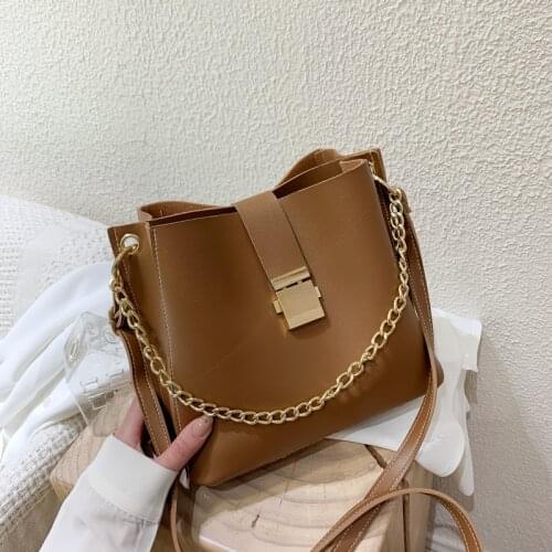 Women High Capacity PU Soft Leather Bucket Bag Fashion Chain Handbag Female Solid Color Shoulder Messenger Bags Lady Shopper Bag