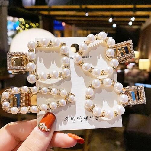 1 Pc Fashion Fairy Simple Pearl Rhinestone duckbill clip Hair Clips Romantic Temperament Side Clip Girls Women Hair accessories