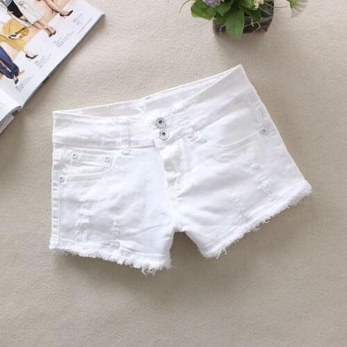 Black/White Spring Summer Denim Shorts Ripped Casual Middle Waist Fashion Stretchy Sexy Jeans Shorts Shorts Femme S/2Xl J2885