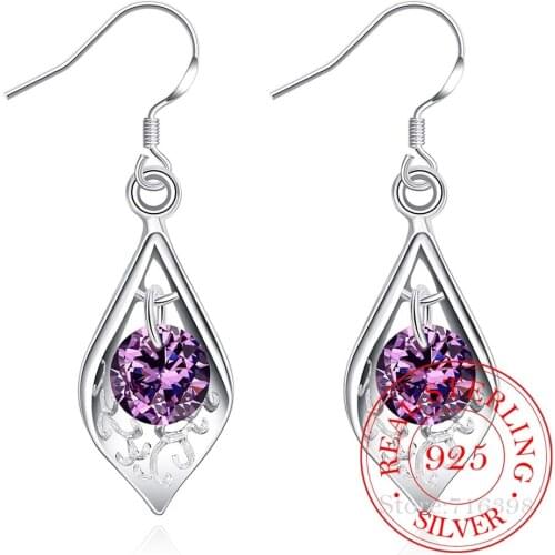 Korean 925 Sterling Silver Romantic Purple Crystal Vintage Long Tassel Dangle Earrings For Women 2020 Engagement Wedding Jewelry