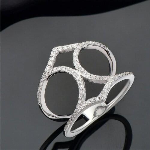 DY 925 Sterling Silver Ring Clear Cubic Zirconia Cross Lines Shape Stylish Fancy Hollowout Finger Ring For Women Fashion Jewelry