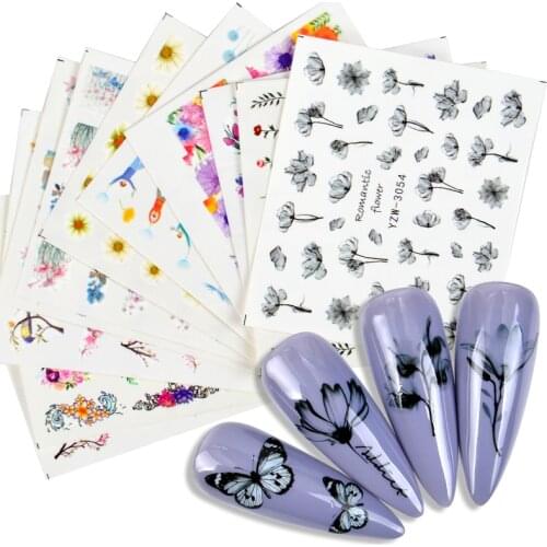1 PC Flower Nail Stickers Blossoms Colorful Transfer Decals Summer Gel Polish Sliders Nail Art Decoration