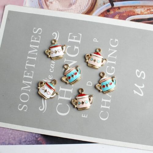 Wholesale 100pcs 17*18mm Colorful Kawaii Enamel Alloy Charms Cute Teapot Shape Dripping Oil Gold Tone Earring Necklace Pendants