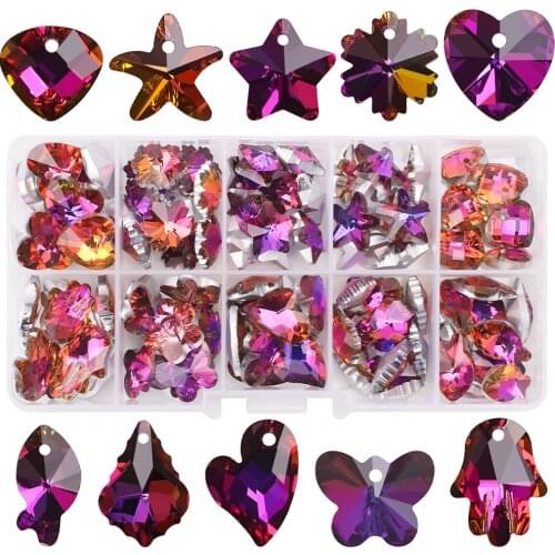 100Pcs/Box Top Quality Purple Austria Glass Heart Bead Crystal Butterfly Pendant for Jewelry Making DIY Charm Earings Necklace