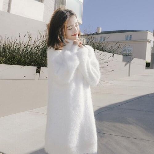 2020 Time-limited Jumper Mink Down Slouchy High Collar And Pullover Sweater Womens Loose Medium Length Knitting Bottomed Dress