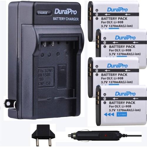 4pc 3.7V Li-90B Li 90B Li-ion Battery + Car Charger+ EU Plug for Olympus XZ-2 SH-50 SH-1 SP-100 Tough TG-1 TG-2 TG-3 TG-4 Camera