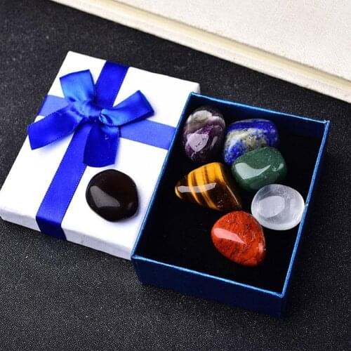 7PCS/Set Natural Stone Crystal Gemstone Chakras Healing Stone Quartz Mineral Ornaments Home Decoration Gifts Box for Children