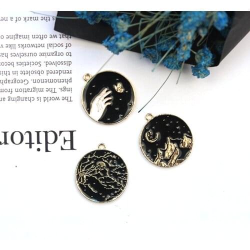 8pcs/lot 24mm Black night scene Mountains Enamel Charms for DIY Earring Jewelry Handmade Headwear accessories Finding XL748