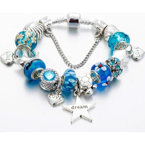 ANNAPAER 2021 Blue Sea Dolphin Fashion Luxury Rhinestone Star Bead Charms Trendy Retro Beads Original Bangles Bracelet Femme