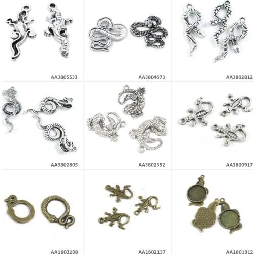 Antique Bronze Silver Plated Jewelry Making Charms Cobra Snake Cabochon Setting Gecko Lizard Ring Crafting Craft Supplier