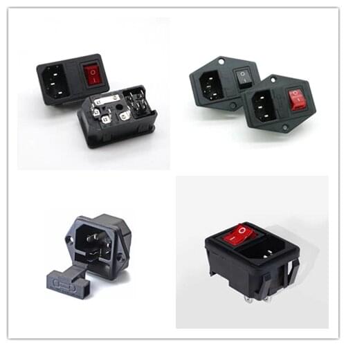 AS-09 inlet connector plug AC power socket with red lamp rocker switch 10A fuse holder socket male connector