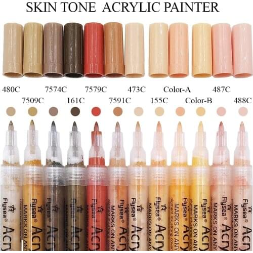 12Colors Skin Color Water-based Ink Markers Pen 0.7/3.0MM Acrylic Paint Marker For Art Painting Rocks Tiles Glass Ceramic Wood