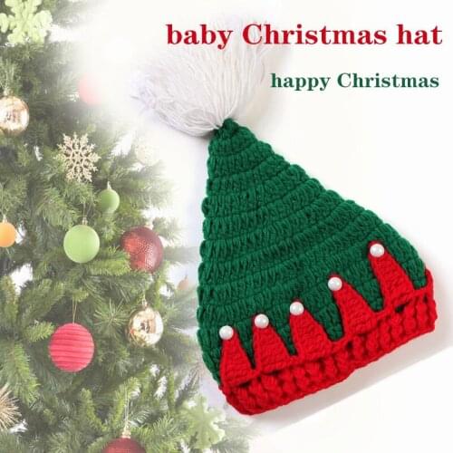 Baby Christmas Red Hats Newborn Handmade Knitted Girls Hat Photo Props Accessory Infant Cap