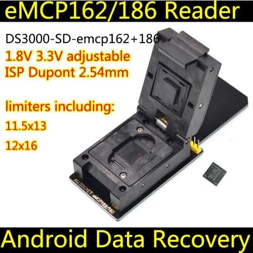 EMCP reader test socket with SD interface BGA162 BGA186 pitch 0.5mm programmer adapter with 5 size limiters for data recovery