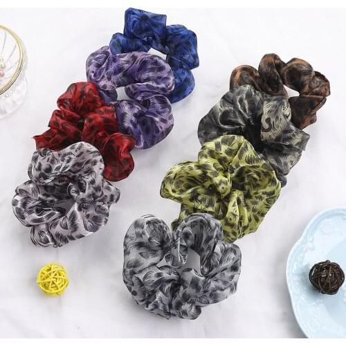 Hot New Leopard Organza Scrunchies Retro Hair Accessories For Women Girl Elastic Hair Ring Hair tie Ponytail Rubber Hair Band
