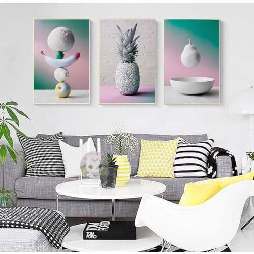 HAOCHU Nordic Personality Pineapple Banana Pear Fruit Simple Color Watercolor Picture Restaurant Kitchen Decorative Painting Art