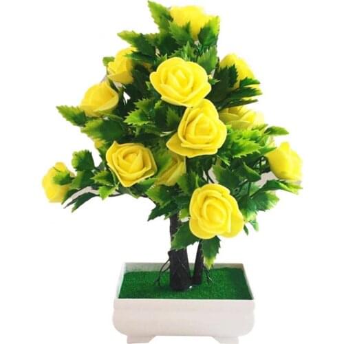 Artificial Flower Plant Rose Potted Bonsai Office Garden Desktop Ornament Decor
