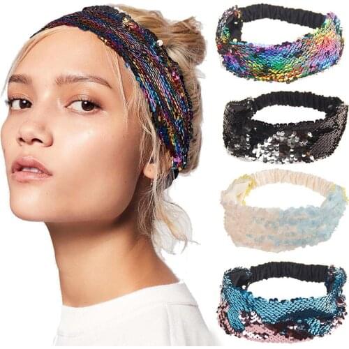 KENSHELLEY Hot Selling Headbands High Quality College Party Bling Headband Mermaid Sequin Glitter Headbands