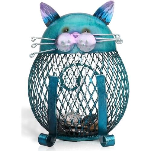 Tooarts Metal Sculpture Animal Cat Coin Box Piggy bank Iron art ornament Handcrafts Home Decoration