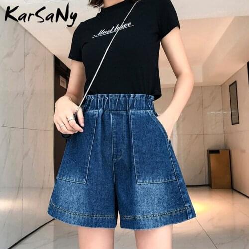 Summer Shorts For Women 2020 Short Jeans Cotton Plus Size Wide Leg Elastic High Waist Denim Shorts Plus Size Loose Short Jeans