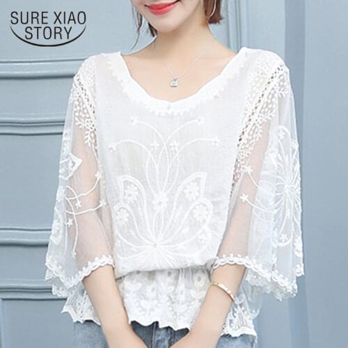 Summer blouse women 2021 plus size women tops batwing sleeve shirts women lace white blouse womens tops and blouses 4478 50