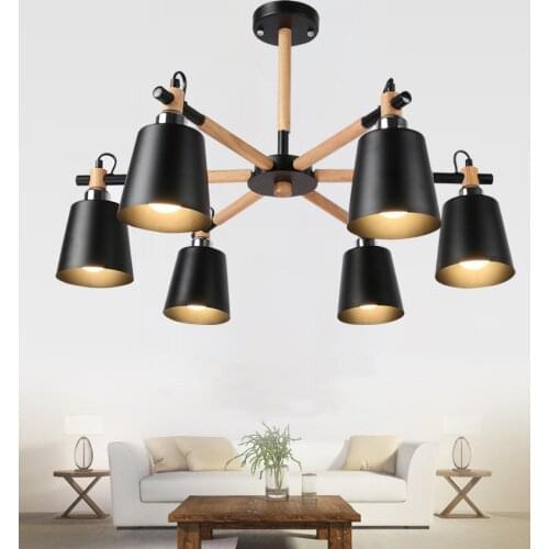 Lustre Solid Wood Chandelier For Living Room Iron Lampshade LED Chandelier Lighting Home Lamp Modern