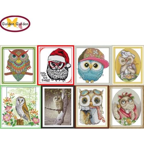 GG Lovely Owl Cross Stitch Kits 11CT 14CT Chinese Cross Stitch Pattern Embroidery Needlework Set for Home Decor