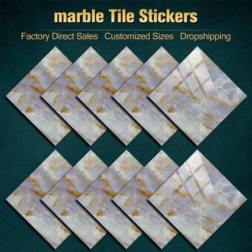 10pcs Imitation Marble Tiles Sticker Kitchen Bathroom Wardrobe Home Decor Waterproof & Oil-proof Crystal Hard Film Art Wallpaper
