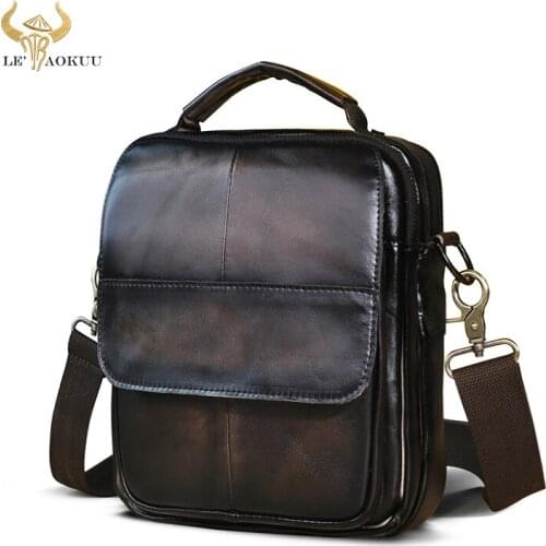 Real Natural Leather Male Design Travel School Messenger Crossbody bag Vintage Coffee College Tote Mochila Satchel bag Men 148
