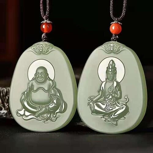 Natural A hetian jade Buddha Guan yin green jade pendant unique design jadeite jade necklace men jewelry women pendants