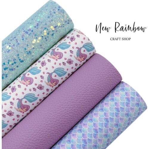 New Rainbow 22x30cm/A4 Mint Mermaid Princess Faux Leather & Glitter For Hair Bows, Baby Shoes, Purses, Crafts, DIY Handmade