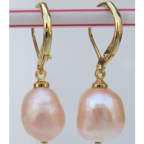New 11X13MM AAA PERFECT south sea pink pearl earrings 14
