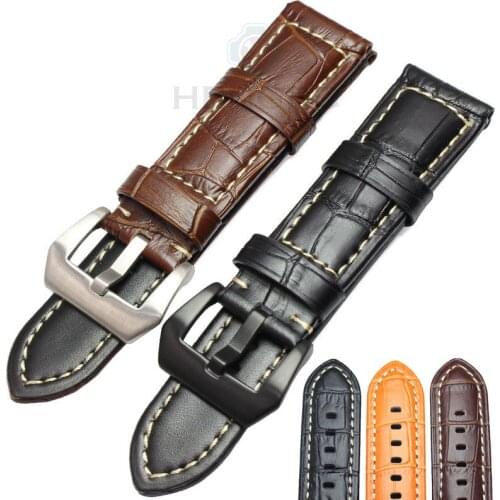 Wholesale 10pcs/Set Genuine Leather Watchbands Men Thick Watch Band Strap 22mm 24mm Brown Black Wristwatches Belt For Panerai
