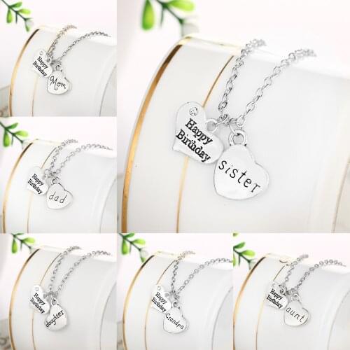 Bespmosp Family Double Heart Mom Dad Sister Grandma Son Uncle Pendant Necklace Fashion Women Men Jewelry Birthday Gifts Choker