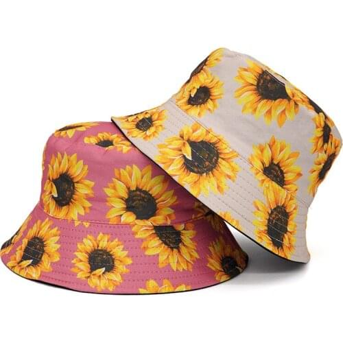 Fashion Spring Summer Womens Outdoor Bucket Hat Floral Fisherman Sun Caps Panama Bob Sunflower Print Hats For Women Men