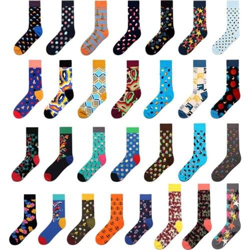 Peonfly Brand New Men Funny British Style Casual Stripe Diamond Happy Socks Cotton Long Chaussettes Homme Fantaisie