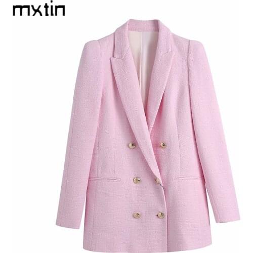 MXTIN 2021 Women Spring Vintage Double Breasted Solid Blazers And Jackets Fashion Turn-down Collar Slim Female Blazer Coat