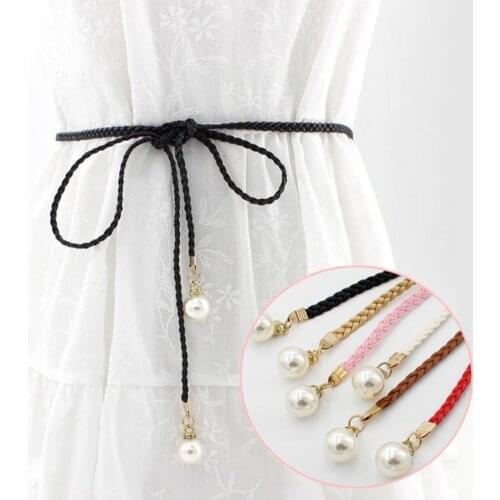 Fashion Thin Braid Women Belt Woven Tassel Pearl Waist Strap Boho Girls Waistband Waist Rope Waist Belts For Dress Accessories