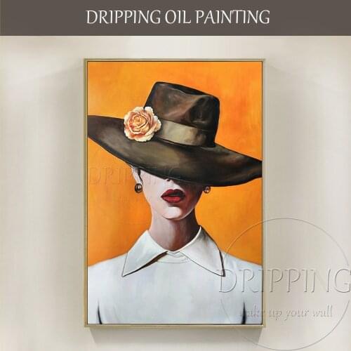 Hand-painted High Quality Impressionist Wall Artwork Beauty Hat Lady Oil Painting on Canvas Beauty Lady with Hat Oil Painting
