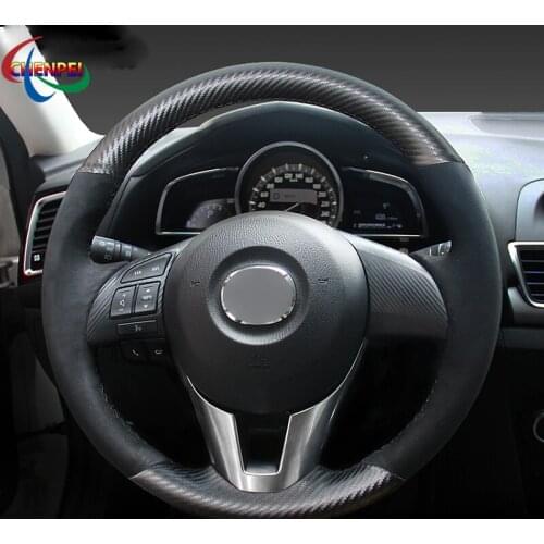 DIY Anti-Slip Black Suede PU Carbon Fiber Car Steering Wheel Cover For Mazda 3 Axela 2013-2016 Mazda 6 Atenza 2014-2017 Mazda 2
