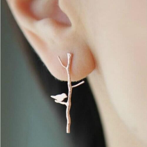 High Quality Lovely Bird Ear Tree Branches Earrings Gold Fine Long Stud Earring For Women Brincos Elegant Jewelry