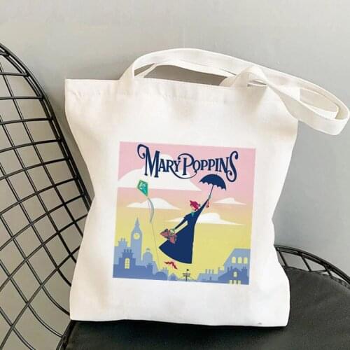 Shopper Mary Poppins Art Fitted Printed Kawaii Bag Harajuku women Shopping Bag Canvas Shopper Bag Tote Bag Shoulder Lady Bag