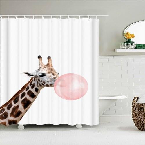 Waterproof Shower Curtain Funny Giraffe Printed Bath Curtain Polyester Fabric Home Bath Decor Shower Curtains With Hooks